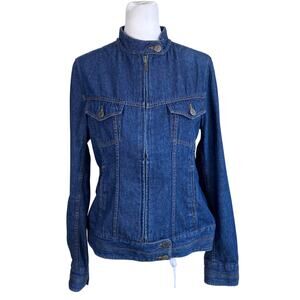 Eddie Bauer Sz 8 Vtg Y2K Fitted Chambray Denim Jacket Zip-up Retro Moto Grunge